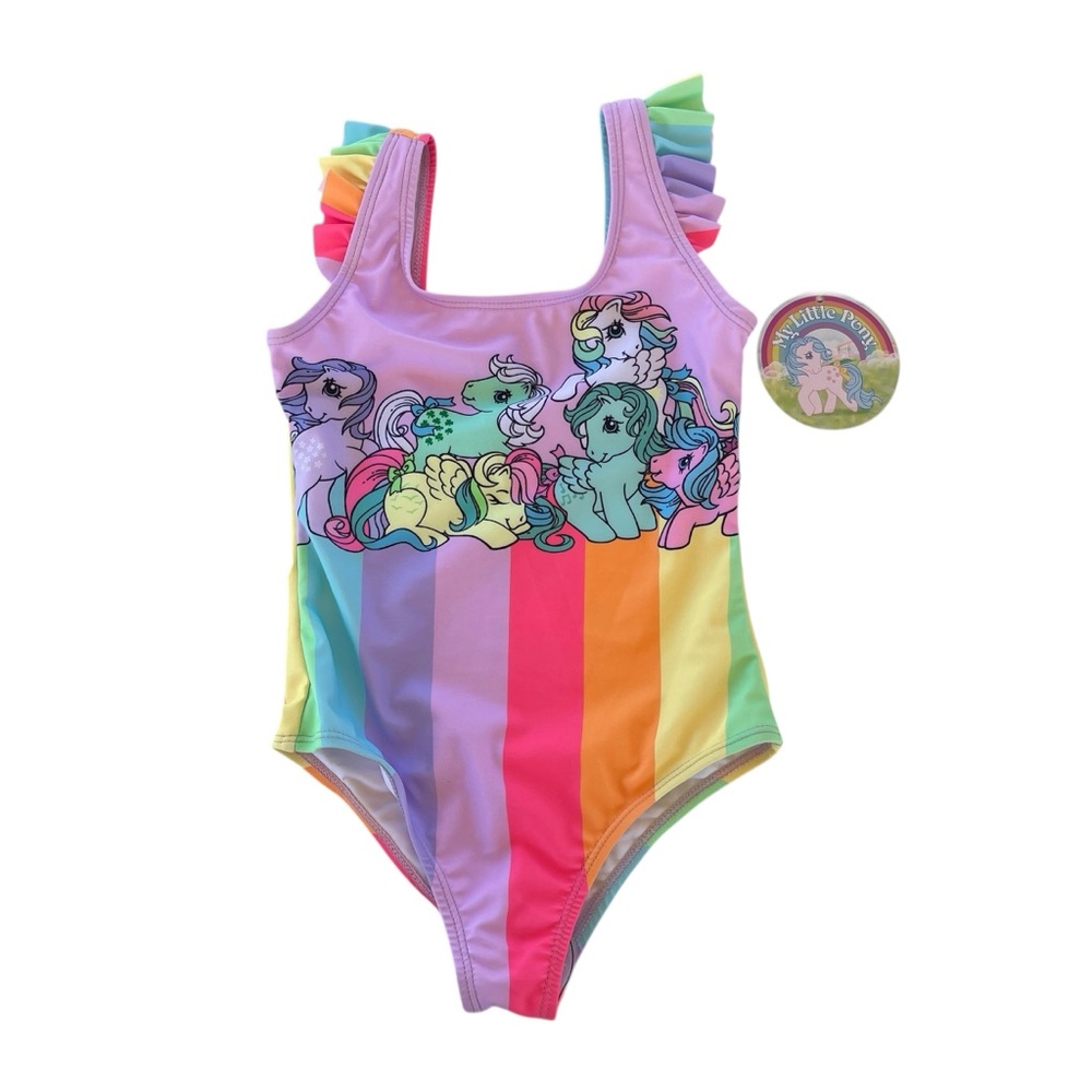 My Little Pony Girls One-Piece Swimsuit Multicolor Ruffle Strap Girls size 6/6X